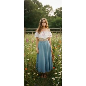 Womens Crop Top L Y2K 90s Style Floral Ruffle Romantic Coquette Cottagecore Cute